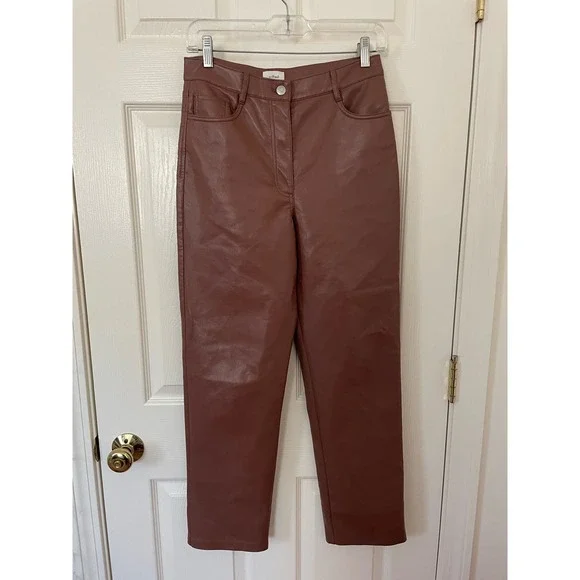 Aritzia Wilfred Straight Leg Vegan Leather Melina Pants Cognac Brown Size 6 - Picture 2 of 4